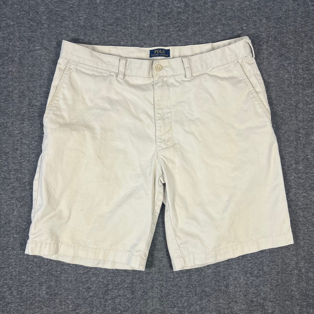 Polo Ralph Lauren Shorts Mens 36x9  Tan Chino Cotton Twill Flat Front Preppy